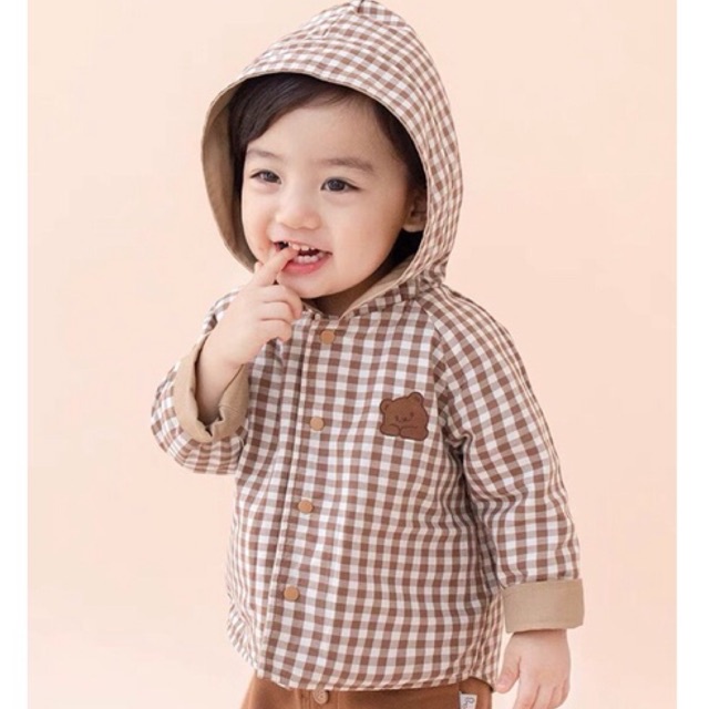 Áo khoác 2 lớp Gấu/Caro Hàn Quốc siêu xinh cho bé gái bé trai size 80-130