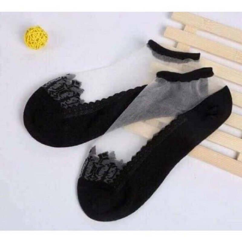 Tất, Vớ nữ cổ ngắn ren lưới công chúa màu đen BT38
