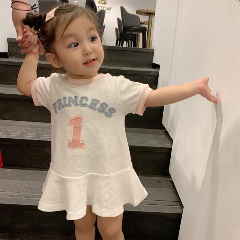 Đầm thun dài tay ngắn làm bằng cotton màu trơn mềm thời trang Hàn dành cho bé vào mùa hè