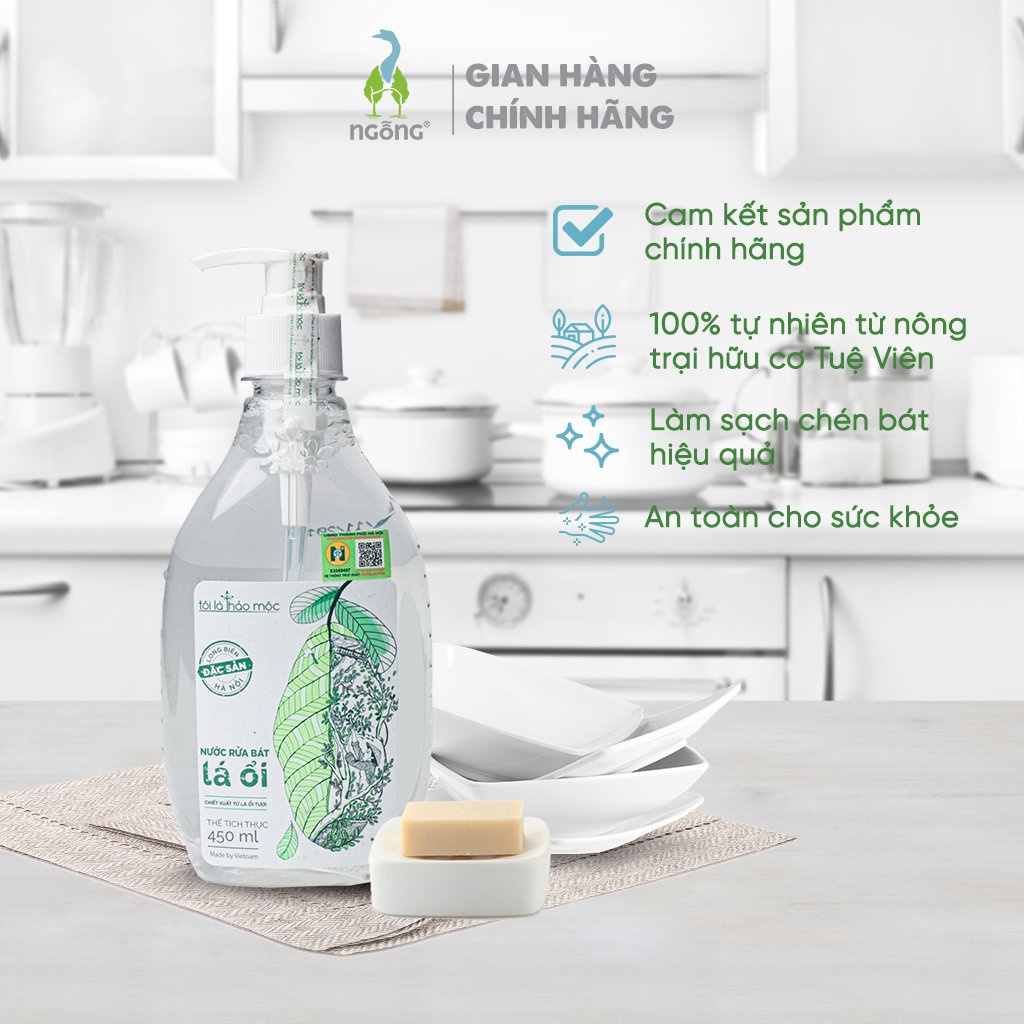 Nước rửa bát lá ổi hữu cơ sạch dầu, kháng khuẩn Tôi Là Thảo Mộc 450ml