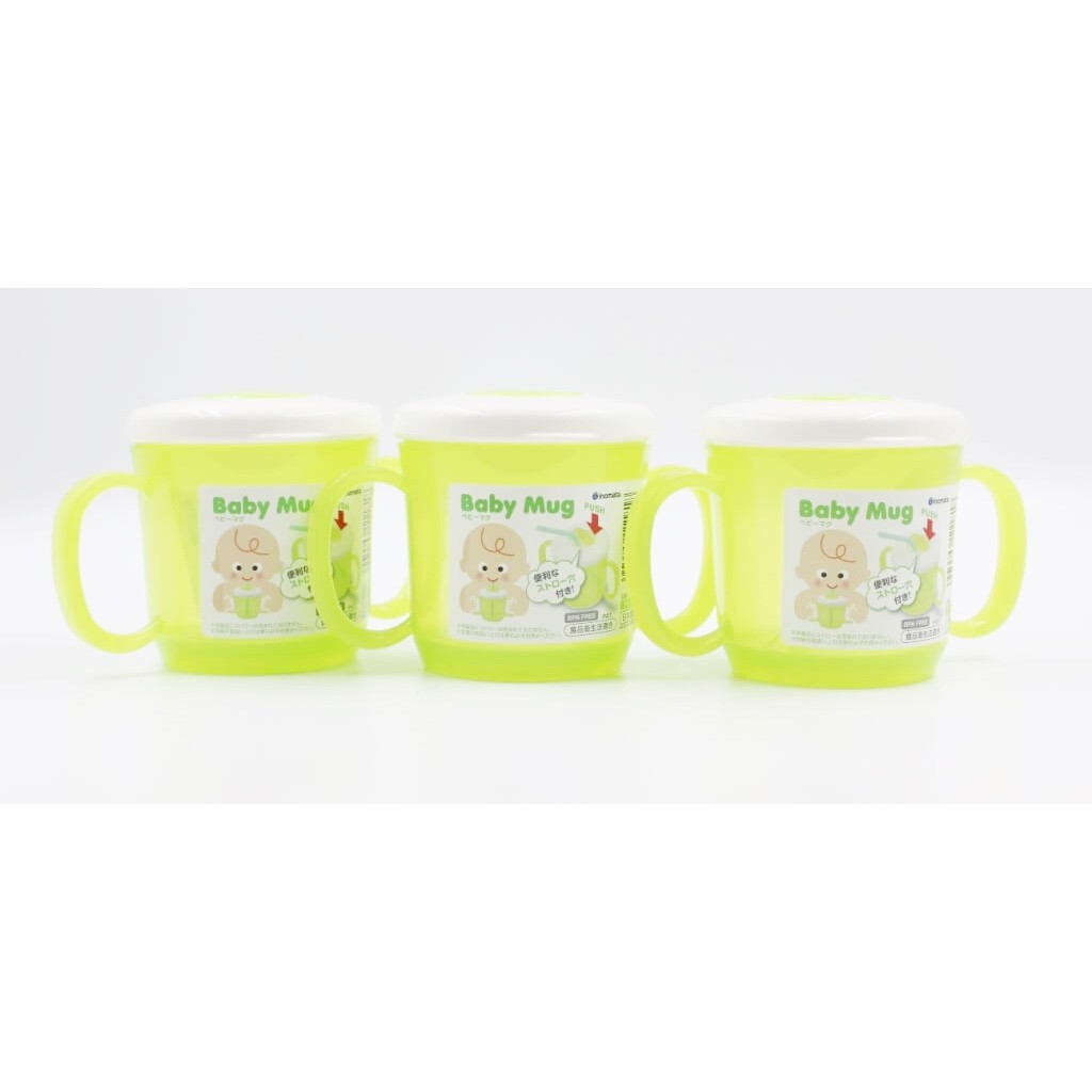 Cốc tập uống tay cầm có lỗ cắm ống hút baby mug (màu xanh lá)