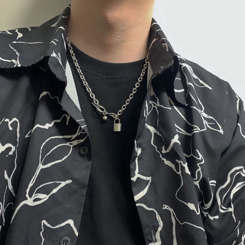 Dây Chuyền Thép Titan Mặt Ổ Khóa Tròn Thời Trang Đường Phố 23368