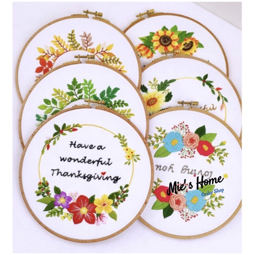 Kit thêu trang trí nhà cửa Bộ Dụng Cụ Thêu Tay Thủ Công Cho Người Mới Bắt Đầu Vải in , kim, chỉ màu - MIE Handmade Shop