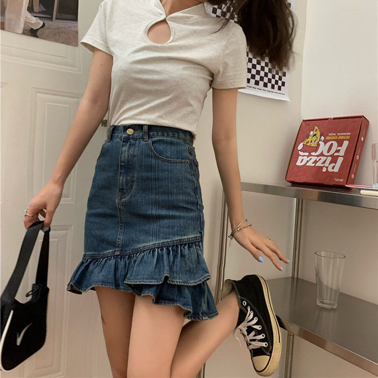 chân váy jean Đuôi Cá Lưng Cao Thời Trang Hàn Quốc Cho Nữ chân váy jean