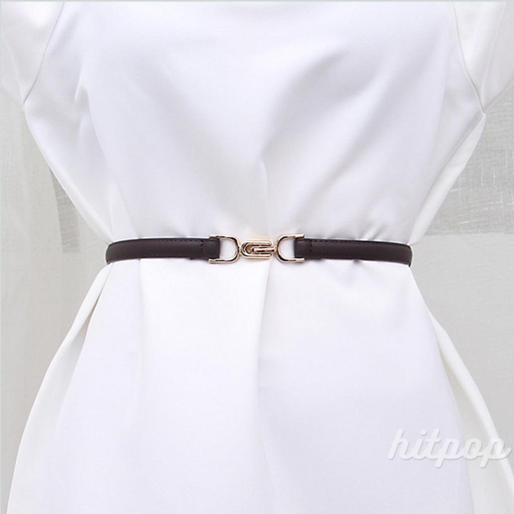 Thắt lưng da nhân tạo màu đen/cà phê/đen có khóa cài điều chỉnh được thời trang cho nữ