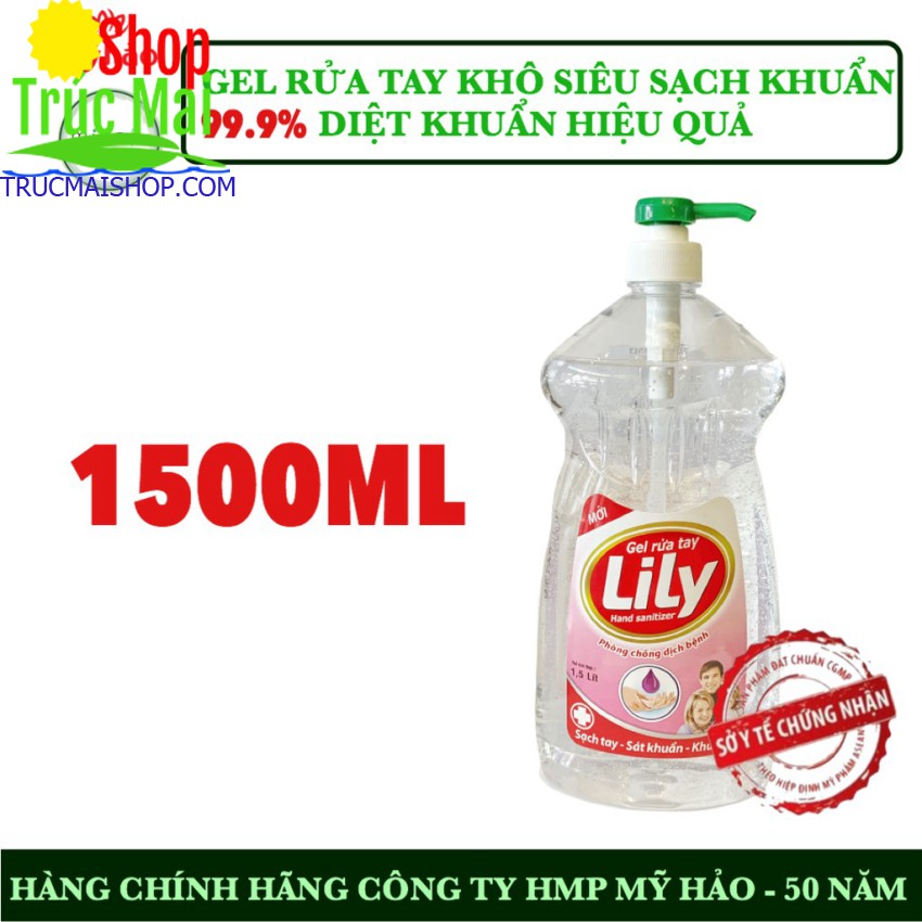 Gel rửa tay diệt khuẩn khô Lily 1.5 lít - Mỹ Hảo phòng chống dịch bệnh - Sạch tay diệt 99.9% vi khuẩn
