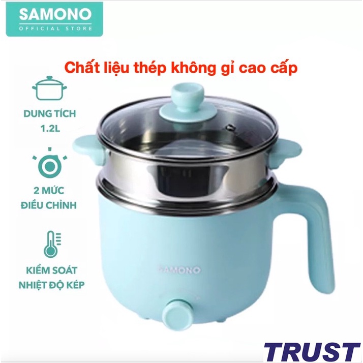 Nồi điện đa năng - SAMONO SW-DG01 - dung tích 1.2L - có xửng hấp nấu lẩu hấp rau nấu chè tùy thích
