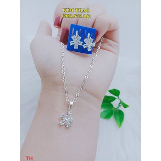 Bộ dây chuyền bạc ta: Bộ dây + mặt hoa dáng Hàn Quốc