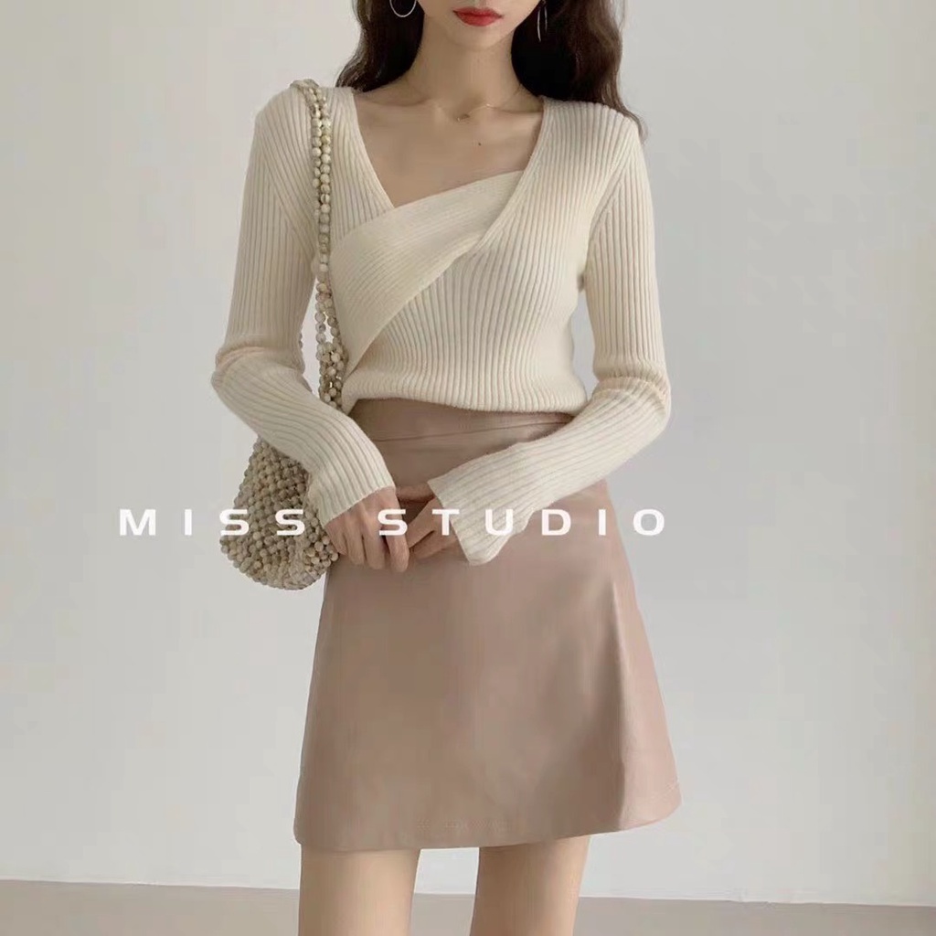 Áo len nữ tay dài dệt kim kiểu Hàn Quốc len tăm cổ v ulzzang dày dặn form rộng phong cách cá tính G-2
