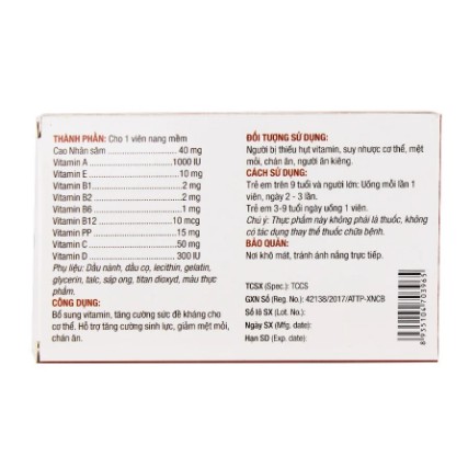 Multivitamin Ginseng – Hỗ trợ tăng cường sức khỏe, giảm mệt mỏi, suy nhược cơ thể (50 viên)