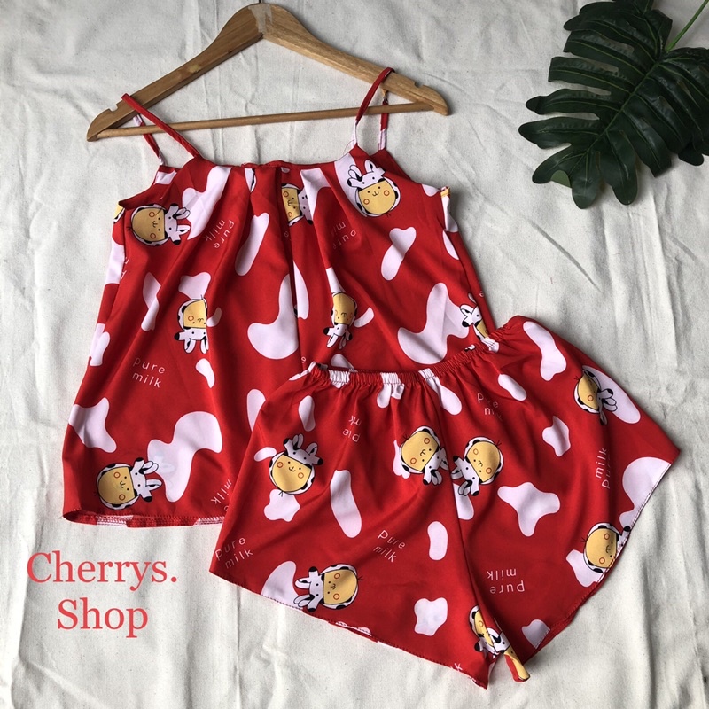 Đồ bộ áo hai dây quần cộc sexy -Đồ ngủ sexy lụa mềm mượt dưới 55 kg siêu xinh