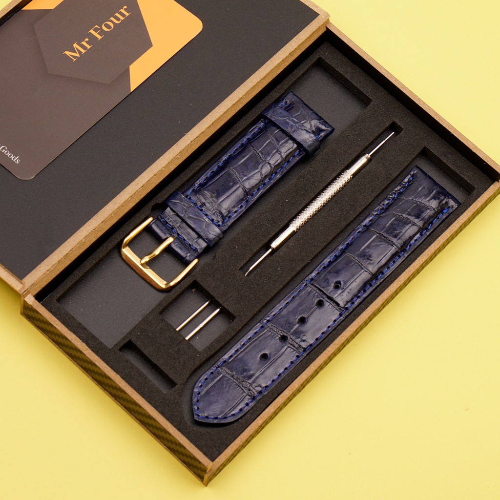 Dây Đồng Hồ Da Cá Sấu Màu Xanh Navy MrFour | Crocodile Leather Watch Bands