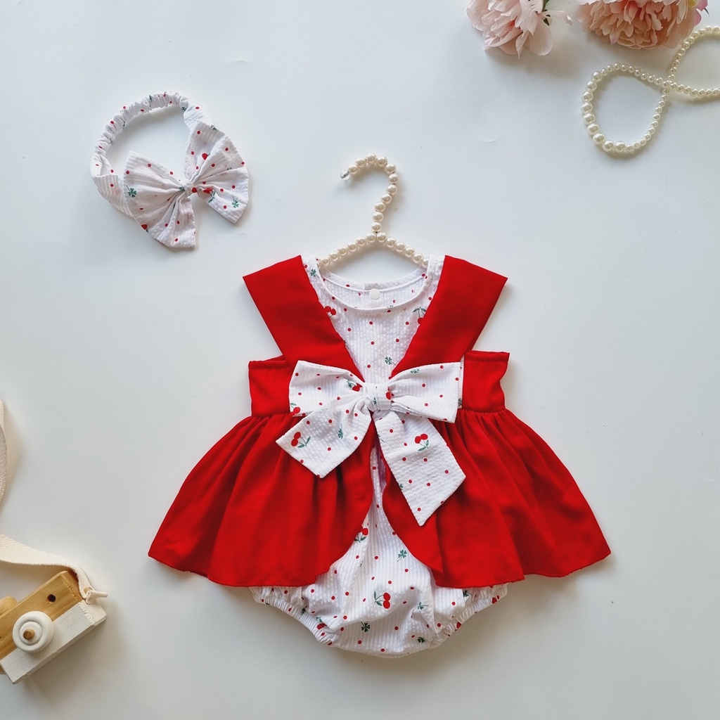 ( 🎁 Quà Đầy tháng bé gái) bộ bodysuit nhung tăm đỏ tươi mặc tết cho bé gái sơ sinh🌱Freeship🌱