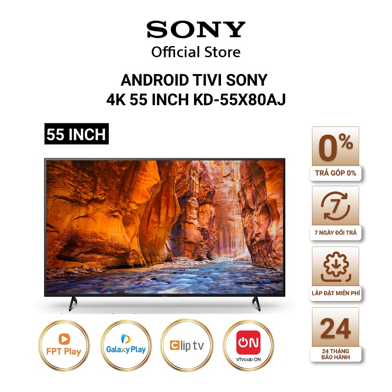 Android Tivi Sony 4K 55 inch KD-55X80AJ Mới 2021 - Miễn Phí Lắp Đặt