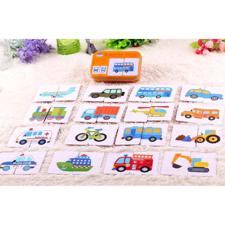 hộp thẻ học thông minh nhiều chủ đề ghép hình 2 mảnh - flash card