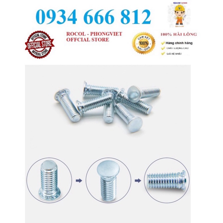 Combo 50c trụ tán clin FH M3X15, M4X10, M4X12, M4X16 thép mạ