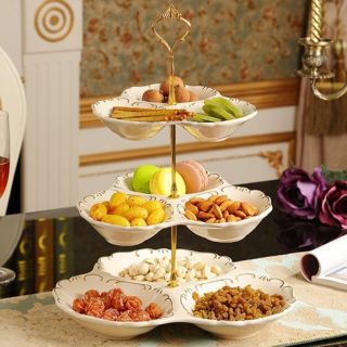 Khay sứ 3 tầng cao cấp đựng mứt, bánh kẹo, hoa quả