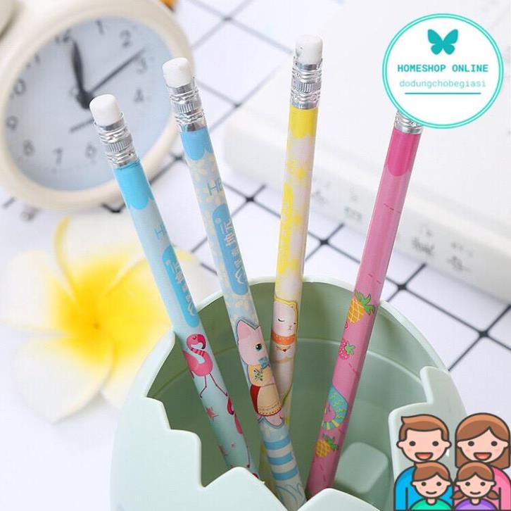 Bút chì HB kèm tẩy hoạt hình dễ thương cho bé mua 10 chiếc tặng ngay 1 gọt bút bất kỳ