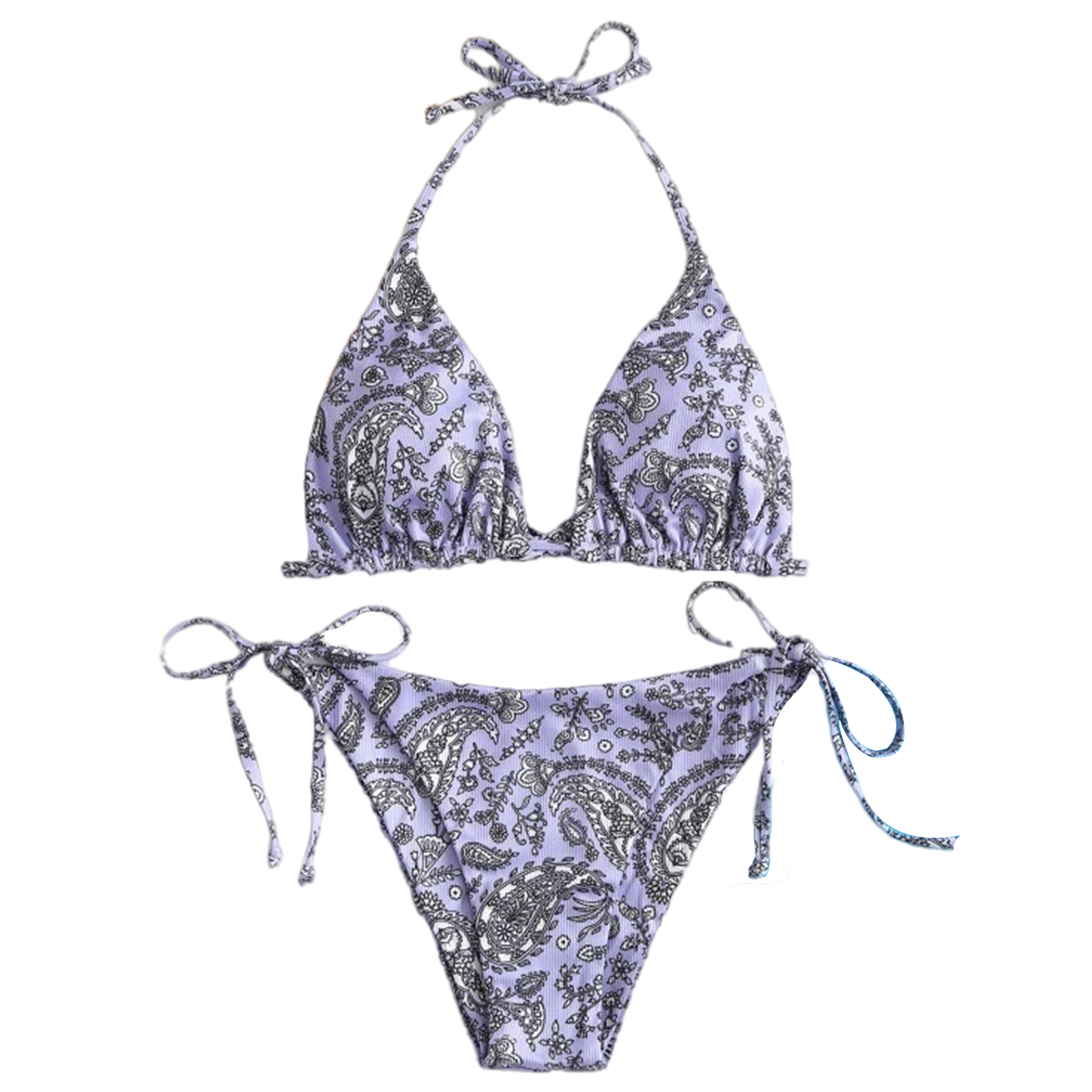 SOO-Women’s Sexy Two Piece Bikini Suits Fashion Printing Halter Tops and Lace-up Mid-waist Thong | BigBuy360 - bigbuy360.vn