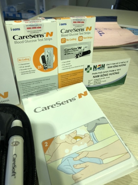 Hộp 50 25 Que thử test thử đường huyết tiểu đường Caresens caresen N Hàn Quốc dạng ép vỉ