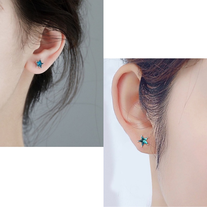 Bông Tai Nữ Bạc 925 Cao Cấp ERASHOP 074009 - Sao Xanh Nhỏ Gọn, Đơn Giản, Đeo Hằng Ngày, Đi Chơi, Siêu Rẻ Đẹp