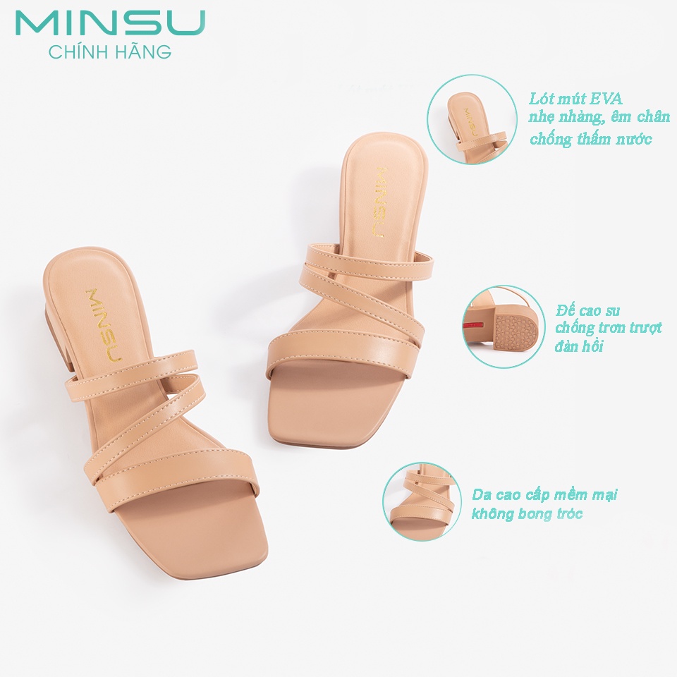 Dép Guốc Cao Gót Nữ Không Quai Kiểu Basic MINSU M9006 Dáng Dép Sandal Cao 3Cm Mũi Vuông