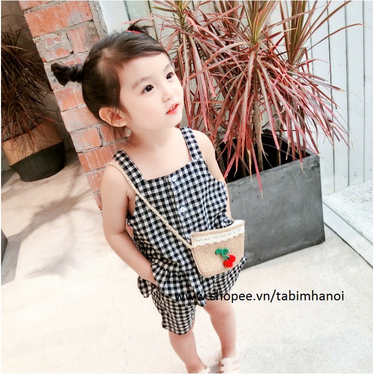 (8-20kg) Bộ quần áo thô kẻ caro dễ thương QATE206 cho bé gái TB317