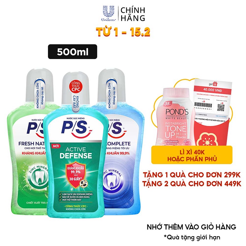 Bộ 2 Nước súc miệng P S Chuyên gia kháng khuẩn 500ml giúp kháng khuẩn