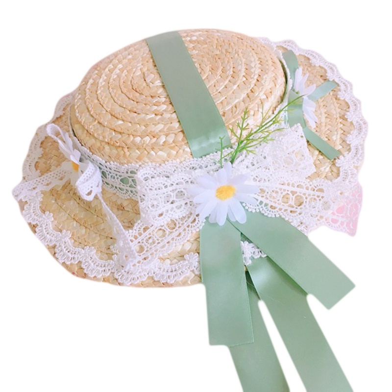 Mũ Cói Chống Nắng Đính Nơ Ren Hoa Phong Cách Lolita Xinh Xắn
