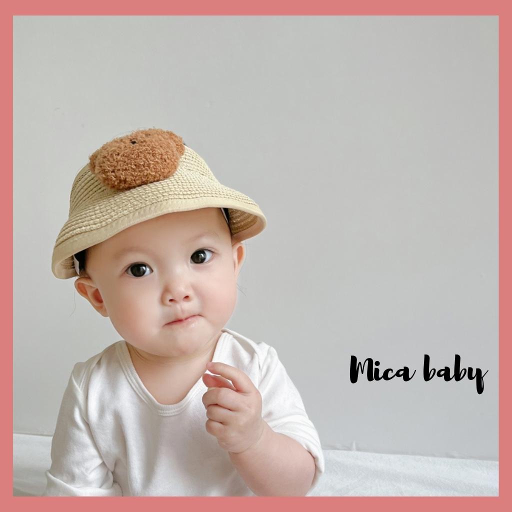 Mũ nón cói nửa đầu đính gấu bông xù đáng yêu cho bé từ 6 tháng-7 tuổi Mica baby MH109