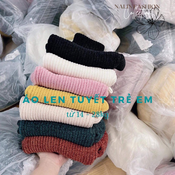 Áo len tuyết cổ lọ cho bé gái và bé trai sợi to mềm nhiều màu dễ thương