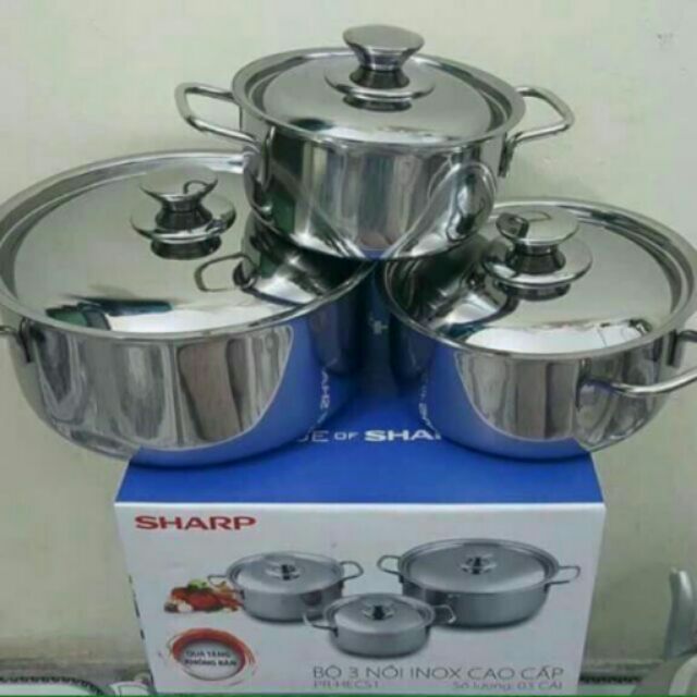 Bộ 3 nồi inox  Sharp ( đáy từ)