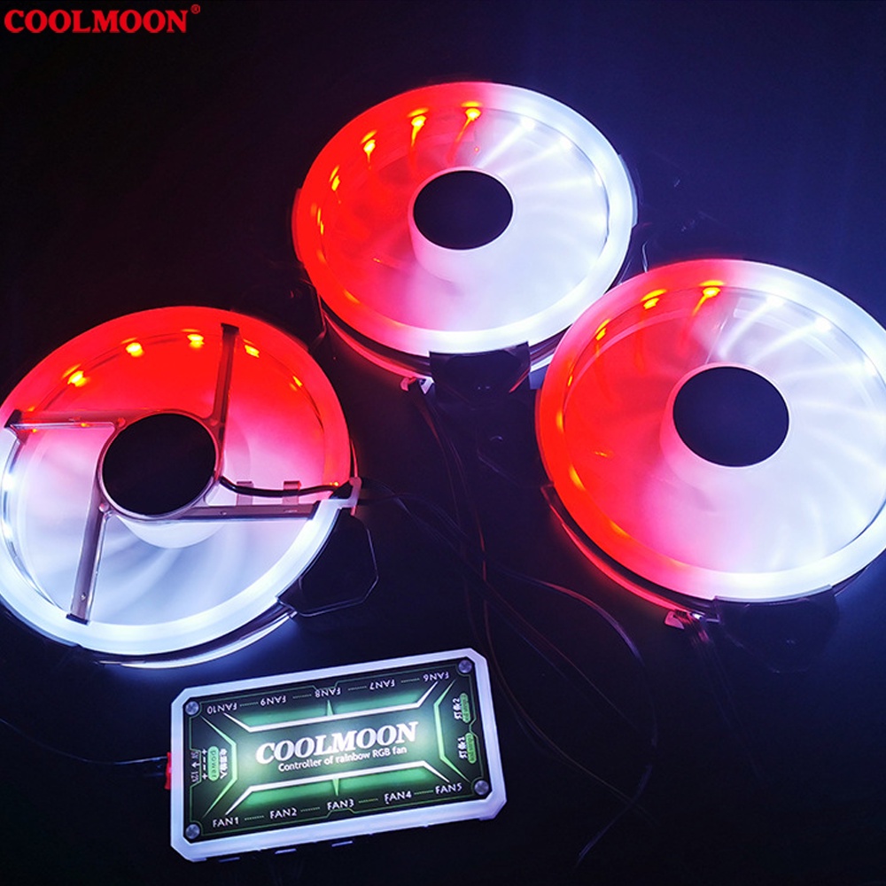 Quạt Tản Nhiệt, Fan Led ARGB Coolmoon X2 &amp; Bộ Hub Coolmoon + điều khiển - Tặng kèm ốc vít