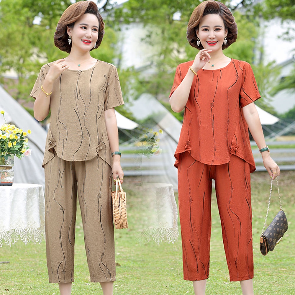 Bộ đồ bà mẹ mùa hè, áo + quần cho người trung niên và người già 40-50 tuổi