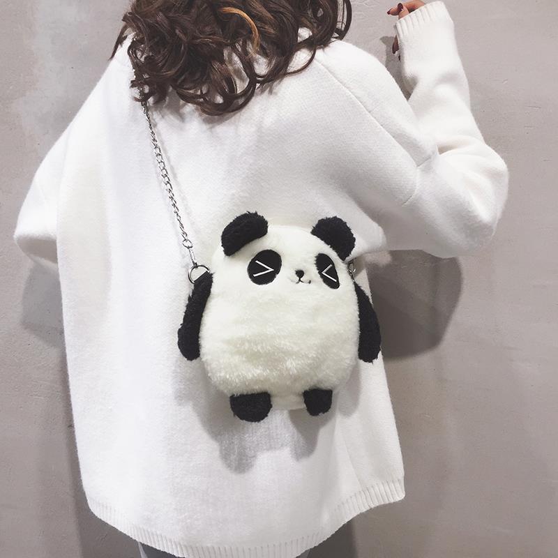 （Lovely students） Small bag for women 2022 new trendy Korean style ins All-match panda shoulder cute cartoon plush messenger bag
