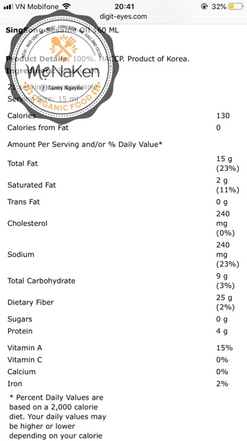 Dầu mè đen Hàn Quốc bổ xung vitamin A và sodium