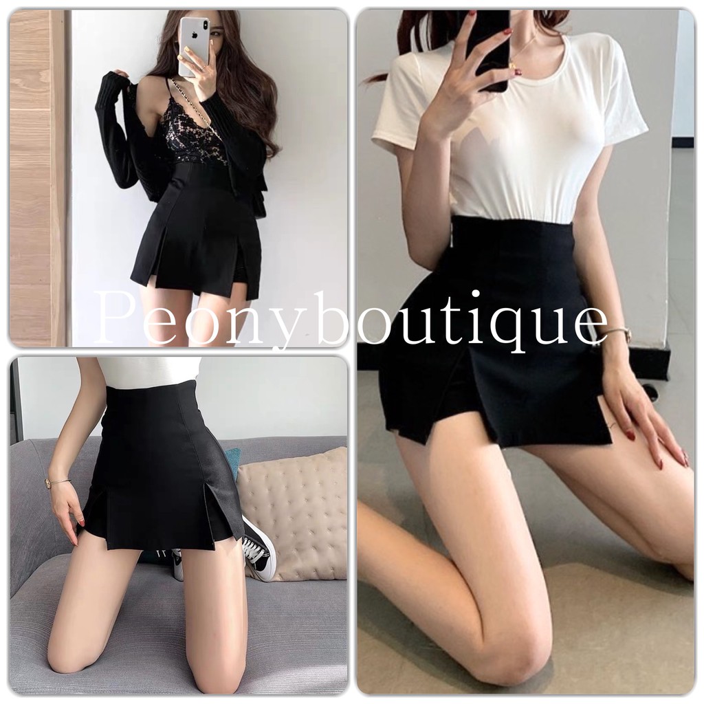 Quần Short Giả Váy Xẻ 2 Bên PEONYB Nữ [FREESHIP] Shorts đùi dáng ngắn chữ A, thun ôm body cạp cao bánh bèo Ulzzang HOT