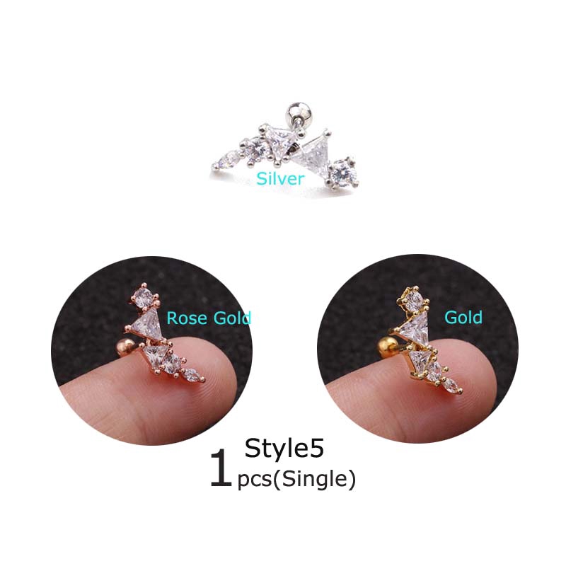 Hoa tai thép không gỉ đính đá zircon kiểu dáng xinh xắn trẻ trung