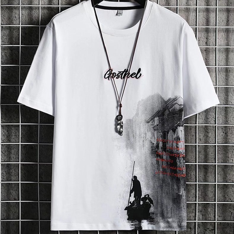 Set Đồ Thể Thao Gồm Áo Thun Cổ Thuyền Dáng Rộng Phong Cách Hàn Quốc Thời Trang Mùa Hè Cho Nam Giới Có Size M-3XL