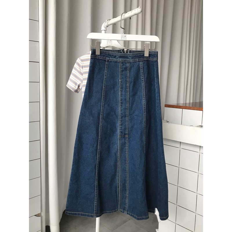 [Mã FADIRECT20 giảm 20K đơn 150K] Chân váy jean dáng dài xoè nhẹ xẻ trước - V683