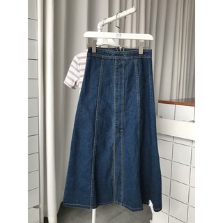 Chân váy jean dáng dài xoè nhẹ xẻ trước - V683
