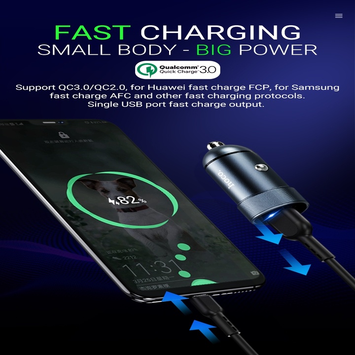 Tẩu sạc Hoco Z32 cổng đơn sạc nhanh Quick Charge 3.0 Công suất: 18W - Bảo Hành Chính Hãng 12 Tháng