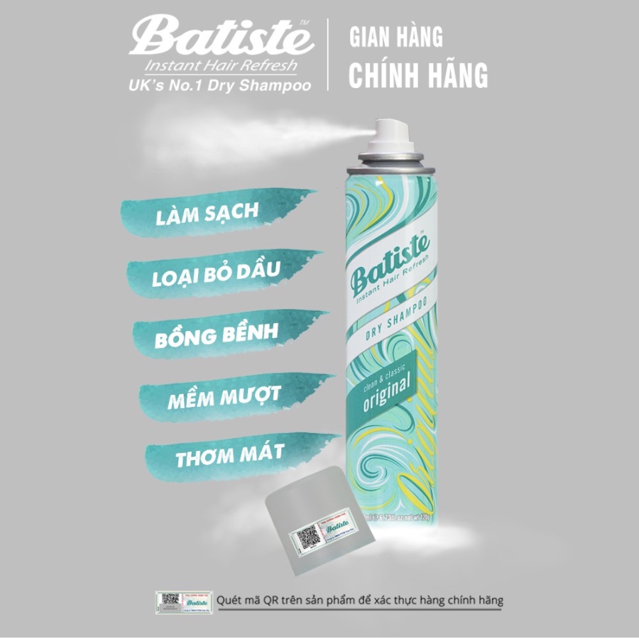 Dầu gội khô Batiste Dry Shampoo 50ml/ 200ml [NHẬP KHẨU CHÍNH HÃNG 100%]