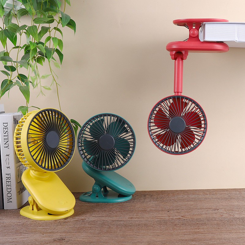 Quạt Kẹp Tích Điện Dễ Thương, Siêu Mát, Xoay 360 Độ Siêu Tiện Lơi (Kẹp Bàn Học, Làm Việc, Xe Đẩy, Nôi Em Bé, Ô Tô, ...)