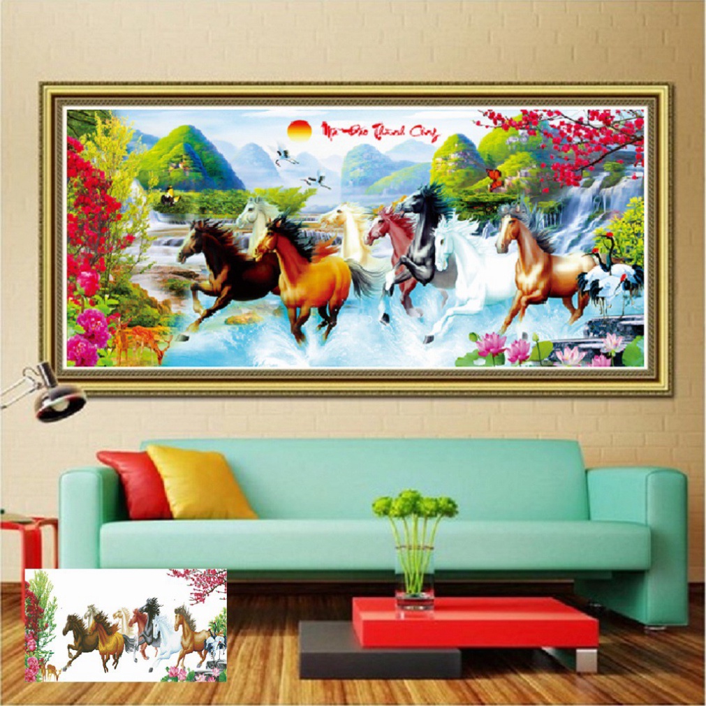 Tranh đính đá mã đáo thành công KT:200x90cm. Tranh gắn đá chưa gắn.