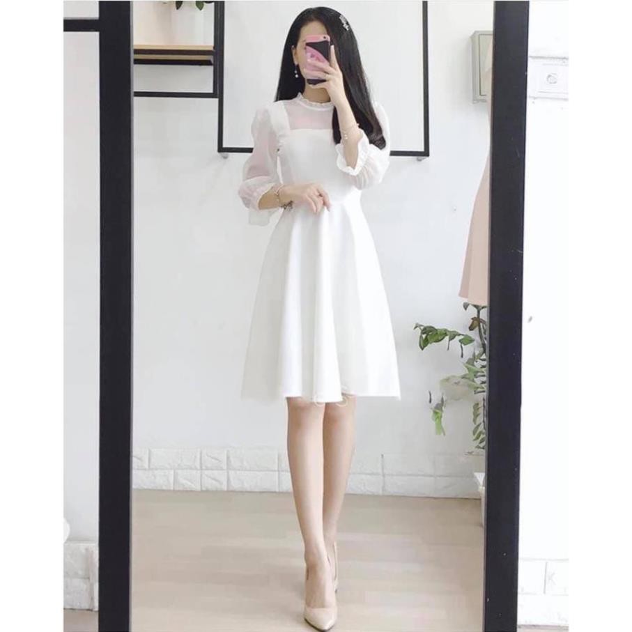 Đầm trắng voan xòe dịu dàng nữ tính
