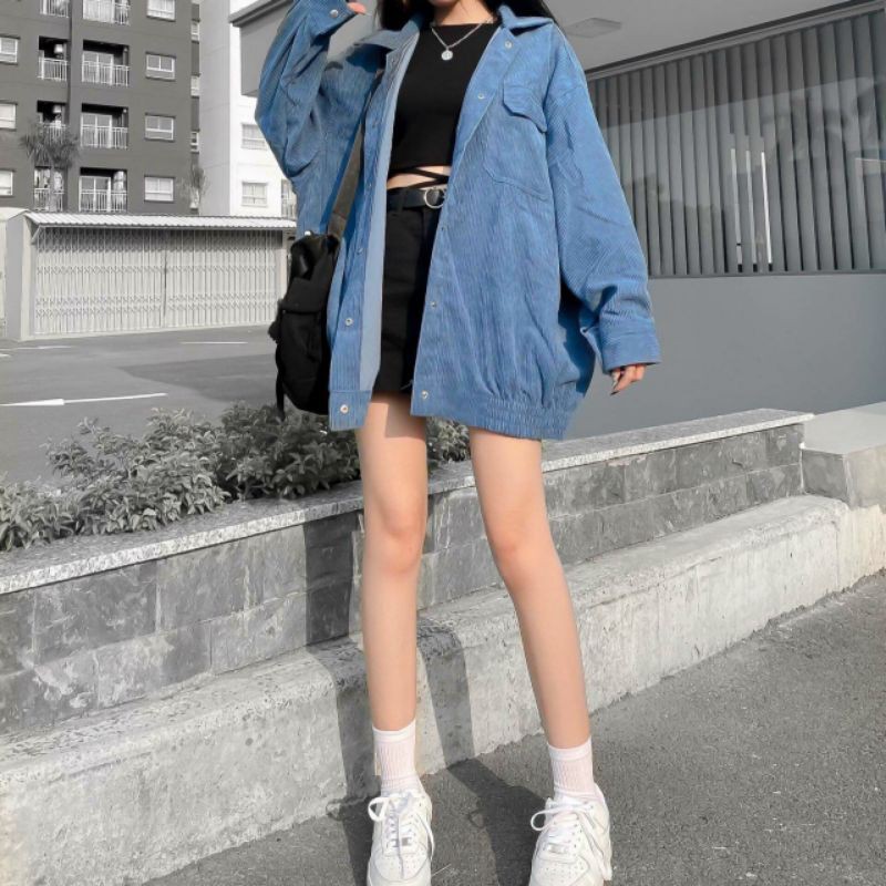 Áo Khoác Nhung Gân JONEY Form Rộng Tay Dài Unisex Ulzzang (Ảnh Thật)