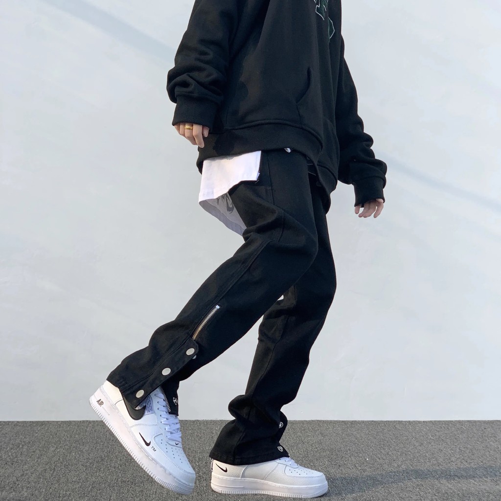 [Sẵn size 2XL] Quần Jean form rộng có zip phong cách đường phố