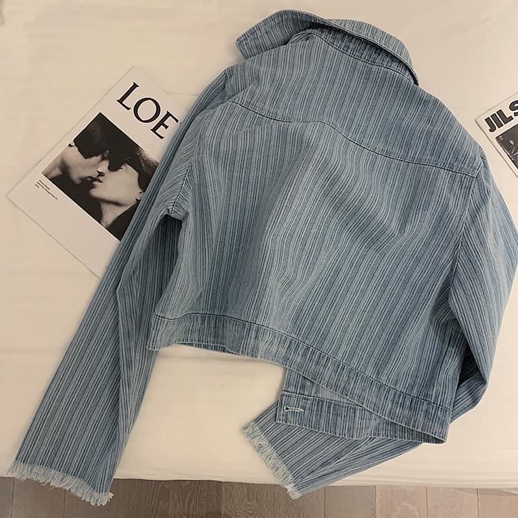 Áo khoác jeans sọc kiểu Sipe độc lạ unisex màu xanh nhạt