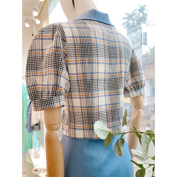 Áo crotop tay phồng có cổ chất co giãn MIEU - JJ27